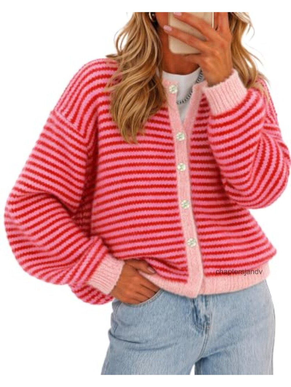 Striped Button Up Cardigan Long Sleeve Oversized Knit Sweater